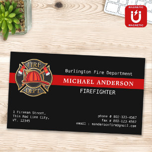 Custom Firefighter Red Line Fire Department Logo Business Card Magnet