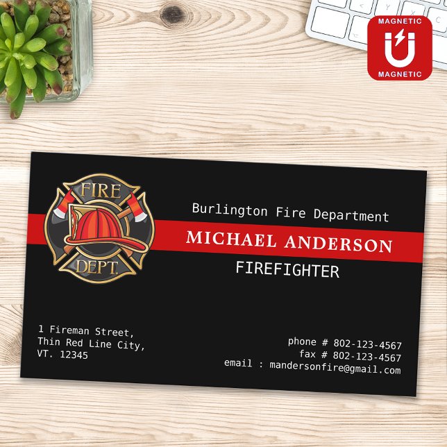 Custom Firefighter Red Line Fire Department Logo Business Card Magnet (Creator Uploaded)