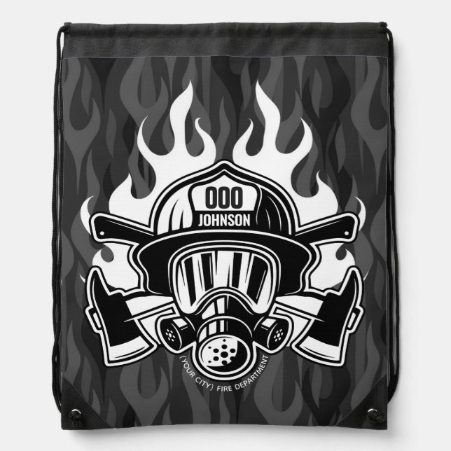 Custom Firefighter Rescue Fire Department Station  Drawstring Bag (Front)