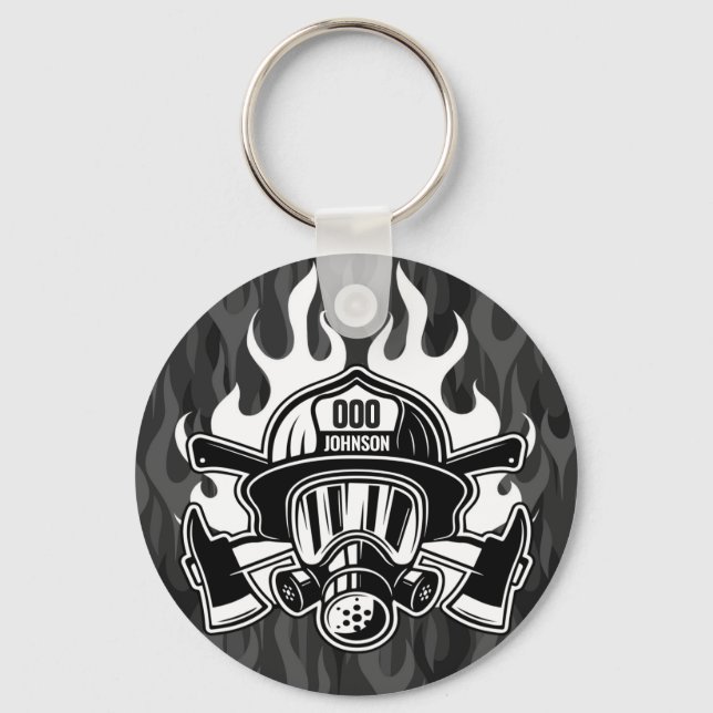 Custom Firefighter Rescue Fire Department Station  Keychain (Front)