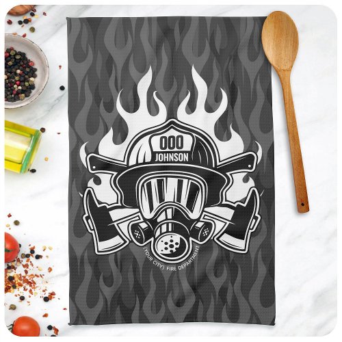 Custom Firefighter Rescue Fire Department Station Kitchen Towel