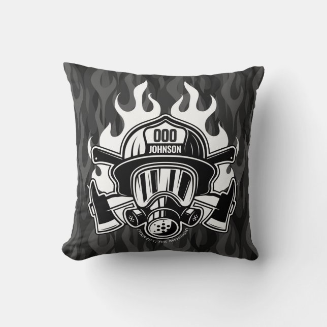 Custom Firefighter Rescue Fire Department Station Throw Pillow (Front)