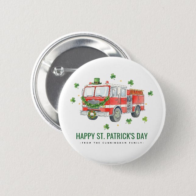 Custom Firefighter St. Patrick's Day Fire Truck Button (Front & Back)