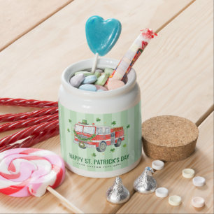 Custom Firefighter St. Patrick's Day Fire Truck Candy Jar