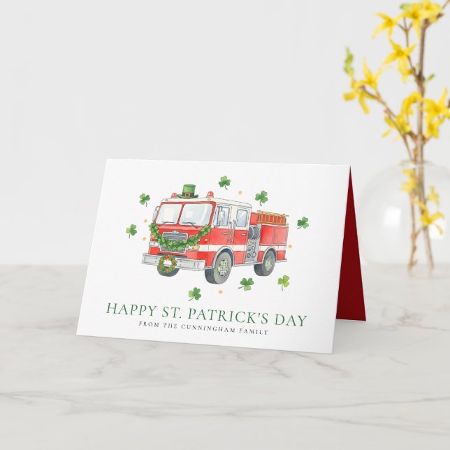 Custom Firefighter St. Patrick's Day Fire Truck Card (Yellow Flower)