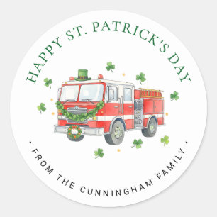 Custom Firefighter St. Patrick's Day Fire Truck Classic Round Sticker