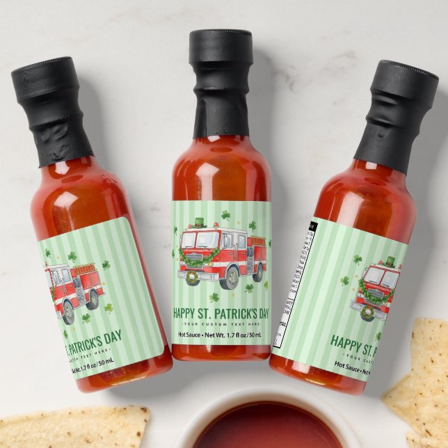 Custom Firefighter St. Patrick's Day Fire Truck Hot Sauces (Laydown)