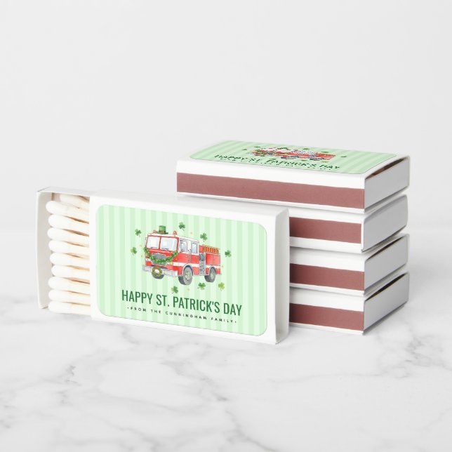 Custom Firefighter St. Patrick's Day Fire Truck Matchboxes (Stacked)