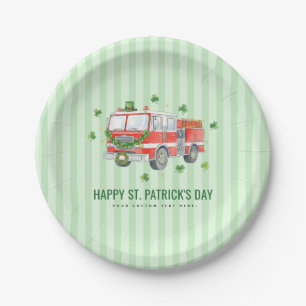 Custom Firefighter St. Patrick's Day Fire Truck Paper Plates