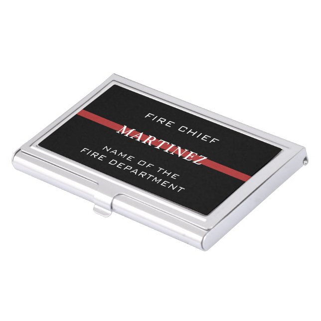 Custom Firefighter Thin Red Line Fire Department Business Card Case (Front)