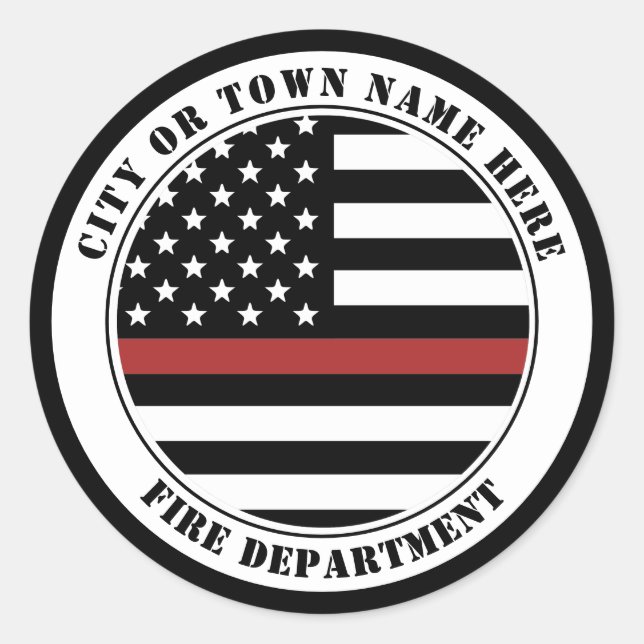Custom Firefighter Thin Red Line Fire Department Classic Round Sticker (Front)