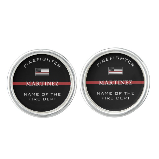 Custom Firefighter Thin Red Line Fire Department Cufflinks (Front)