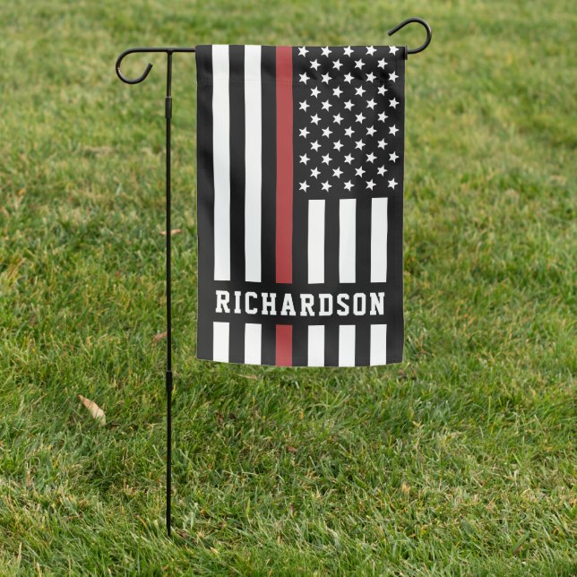 Custom Firefighter Thin Red Line Fire Department Garden Flag (In SItu)