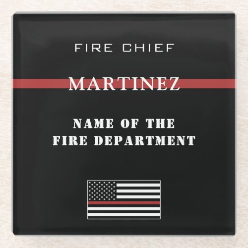 Custom Firefighter Thin Red Line Fire Department Glass Coaster