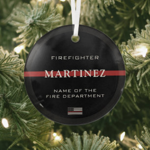 Custom Firefighter Thin Red Line Fire Department Glass Ornament