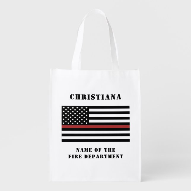 Custom Firefighter Thin Red Line Fire Department Grocery Bag (Front)