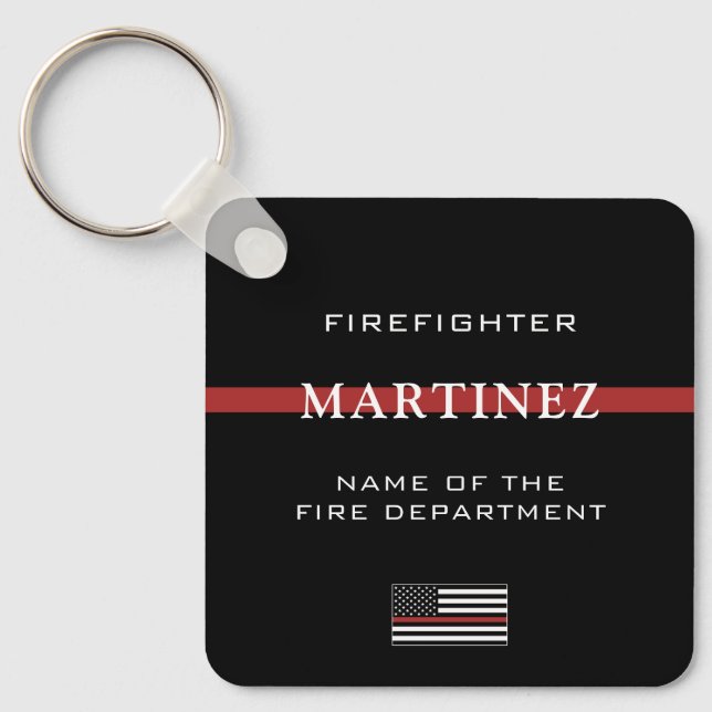 Custom Firefighter Thin Red Line Fire Department Keychain (Front)
