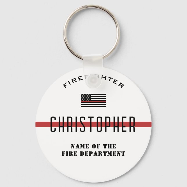 Custom Firefighter Thin Red Line Fire Department Keychain (Front)