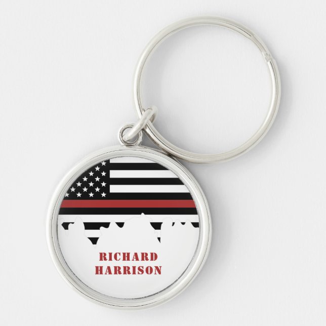Custom Firefighter Thin Red Line Fire Department Keychain (Front)
