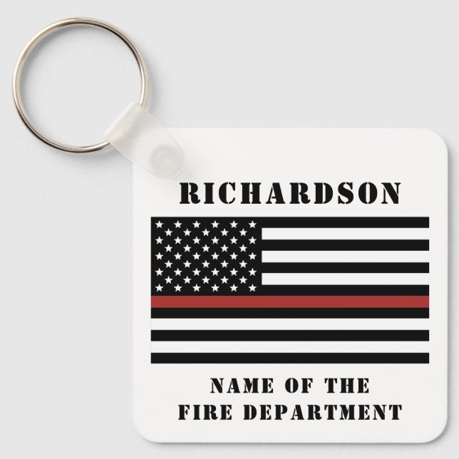 Custom Firefighter Thin Red Line Fire Department Keychain (Front)