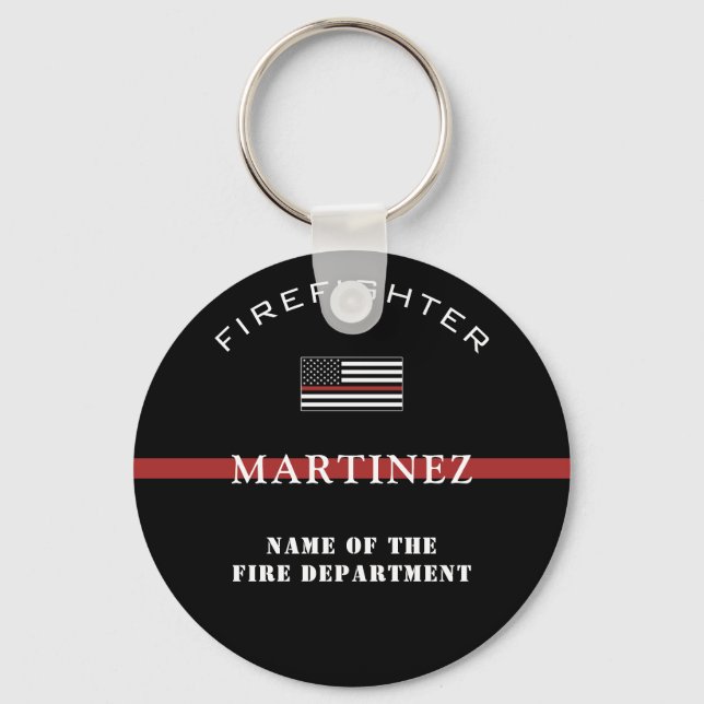Custom Firefighter Thin Red Line Fire Department Keychain (Front)