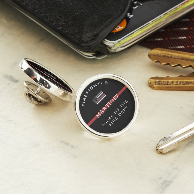 Custom Firefighter Thin Red Line Fire Department Lapel Pin (In Situ)
