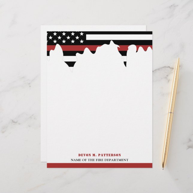 Custom Firefighter Thin Red Line Fire Department Letterhead (Front/Back In Situ)