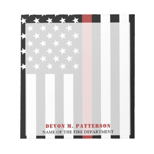 Custom Firefighter Thin Red Line Fire Department Notepad (Front)