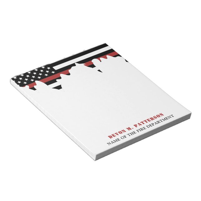 Custom Firefighter Thin Red Line Fire Department Notepad (Angled)
