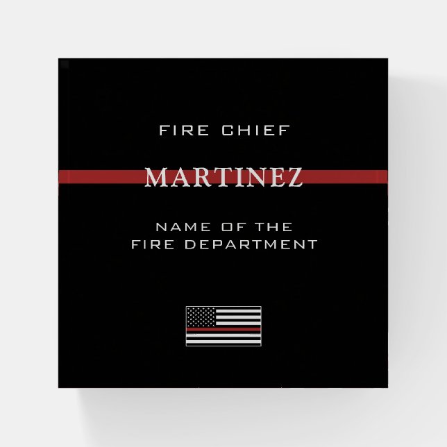 Custom Firefighter Thin Red Line Fire Department Paperweight (Front)