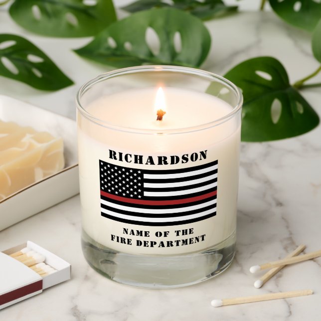 Custom Firefighter Thin Red Line Fire Department  Scented Candle (Lit)
