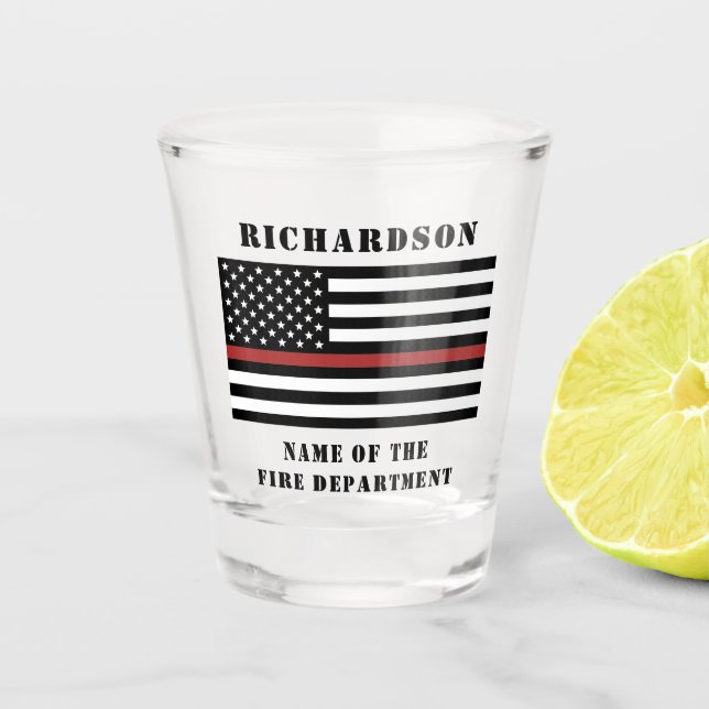 Custom Firefighter Thin Red Line Fire Department Shot Glass (Front)