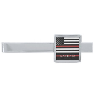 Custom Firefighter Thin Red Line Fire Department Silver Finish Tie Bar
