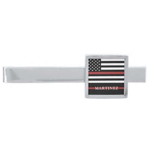 Custom Firefighter Thin Red Line Fire Department  Silver Finish Tie Bar