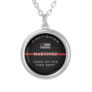 Custom Firefighter Thin Red Line Fire Department  Silver Plated Necklace