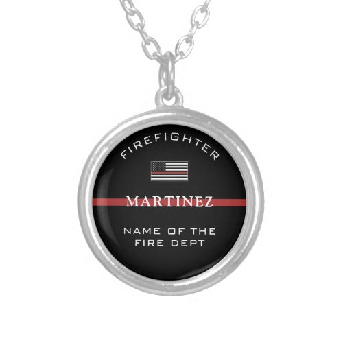 Custom Firefighter Thin Red Line Fire Department  Silver Plated Necklace