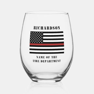 Custom Firefighter Thin Red Line Fire Department Stemless Wine Glass