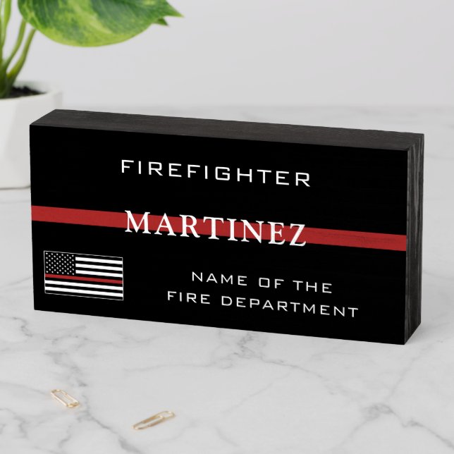 Custom Firefighter Thin Red Line Fire Department Wooden Box Sign (In Situ Horizontal)