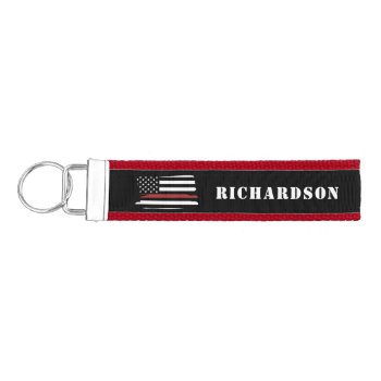 Custom Firefighter Thin Red Line Fire Department Wrist Keychain by Lovely_Mess at Zazzle