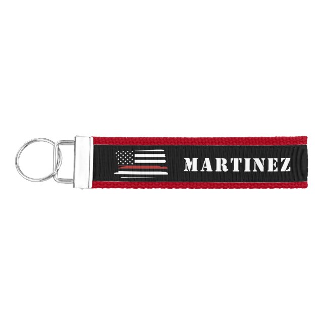 Custom Firefighter Thin Red Line Fire Rescue Dept Wrist Keychain (Keys on Left)