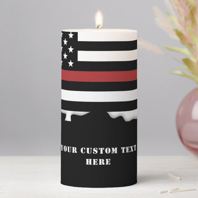 Custom Firefighter Thin Red Line Fire Rescue Pillar Candle (In Situ)