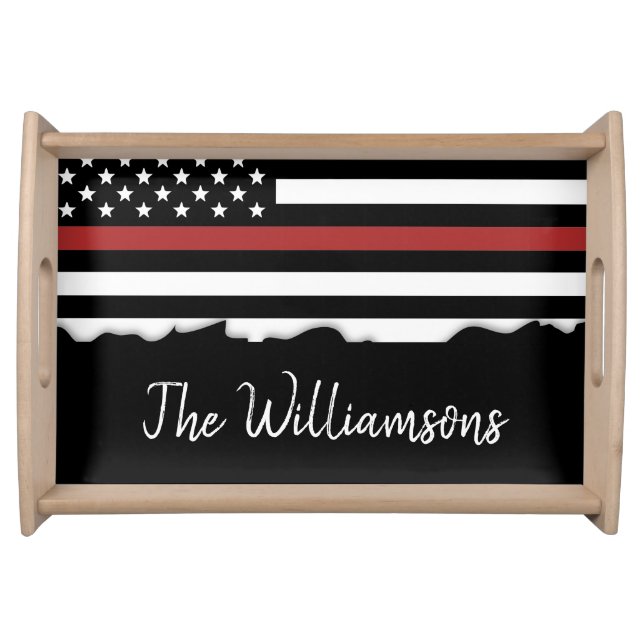 Custom Firefighter Thin Red Line Fire Rescue Serving Tray (Front)