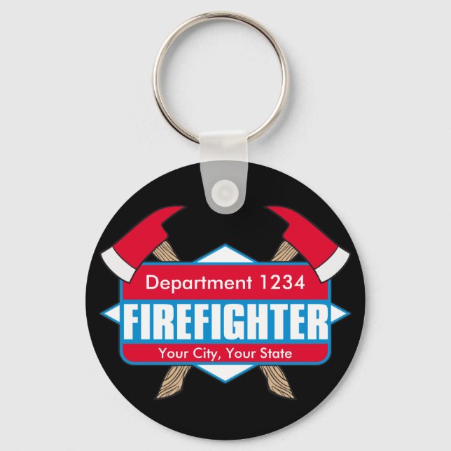 Custom Firefighter with Axes Keychain (Front)