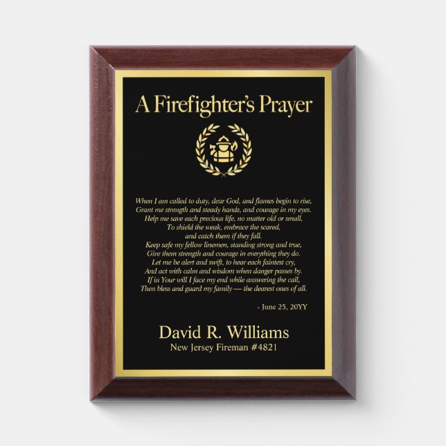Custom Firefighters Prayer Frame Fireman Gift Hero Award Plaque (Vertical)
