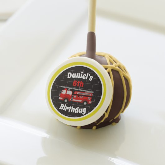 Custom Firetruck Brick Birthday Cake Pops (Front Insitu)