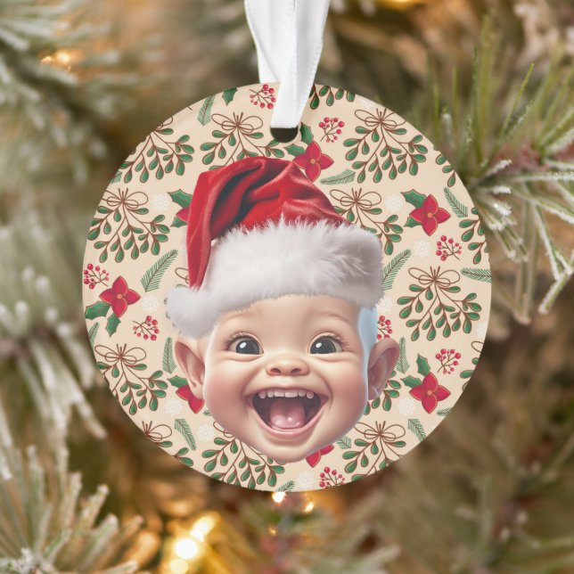 Custom First Baby Face Santa Hat Christmas Photo Ornament (Tree)