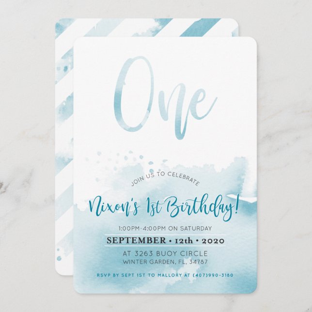 CUSTOM first birthday invite for Nixon (Front/Back)