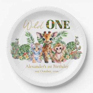 Custom First Birthday Jungle Animals Wild One Paper Plates