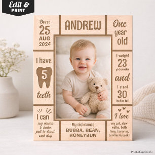 Custom First Birthday Milestone Baby Photo Wooden Engraved Frames