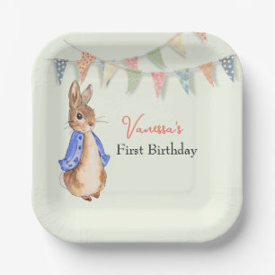 Custom First Birthday Peter the rabbit buntings Paper Plates